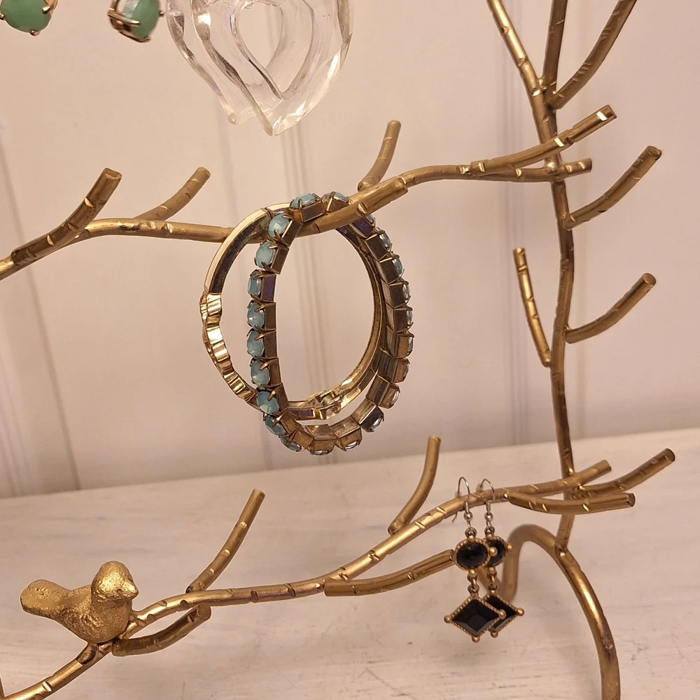 Birds Gold Metal Jewelry Display Stand Tree Branch Organizer Holder Gift for Her
